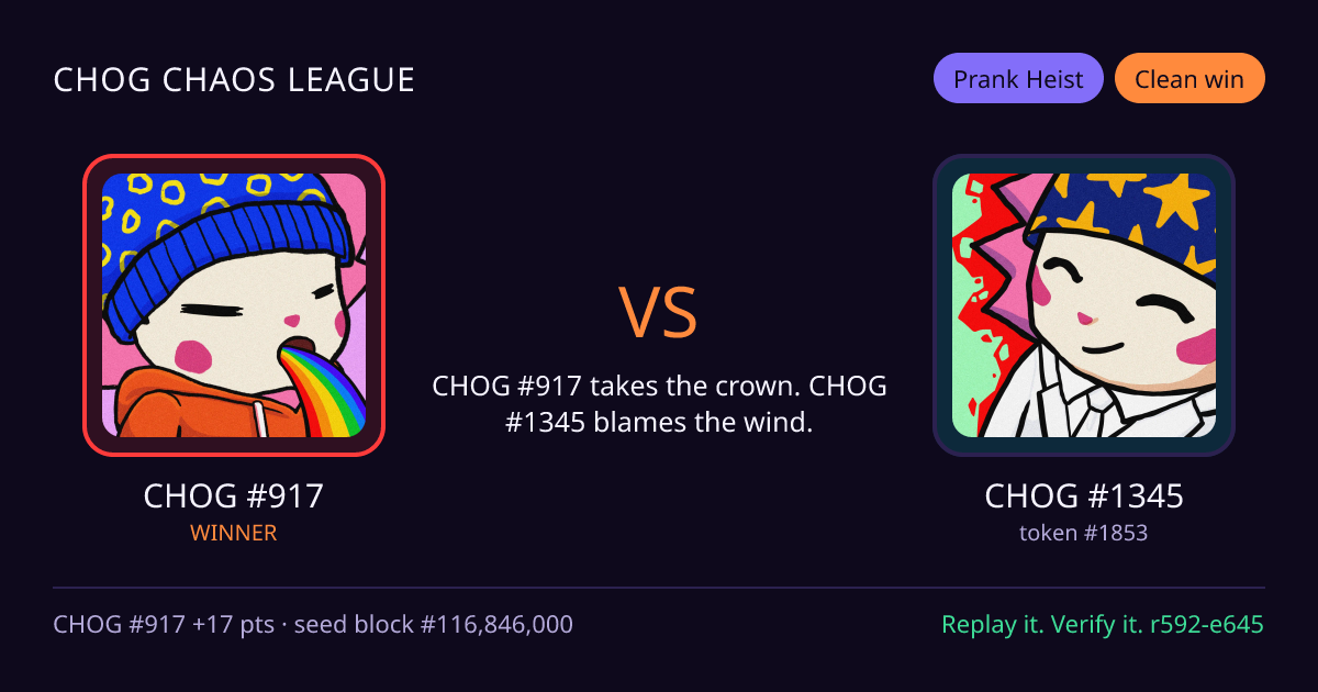 Highlight card: CHOG #917 versus CHOG #1345