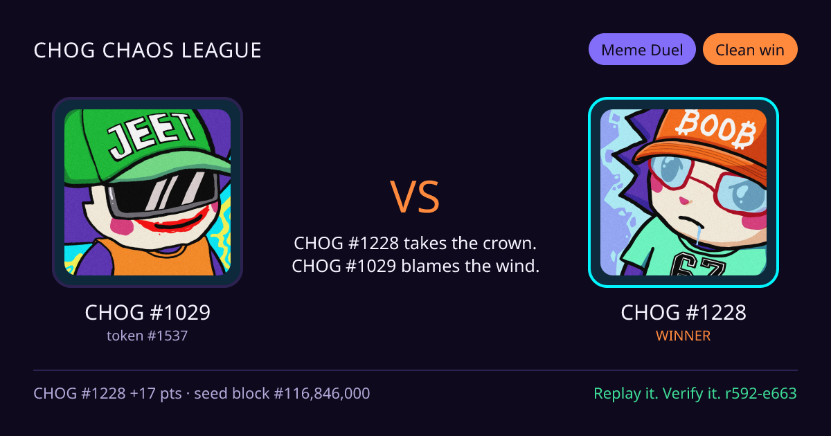 Highlight card: CHOG #1029 versus CHOG #1228