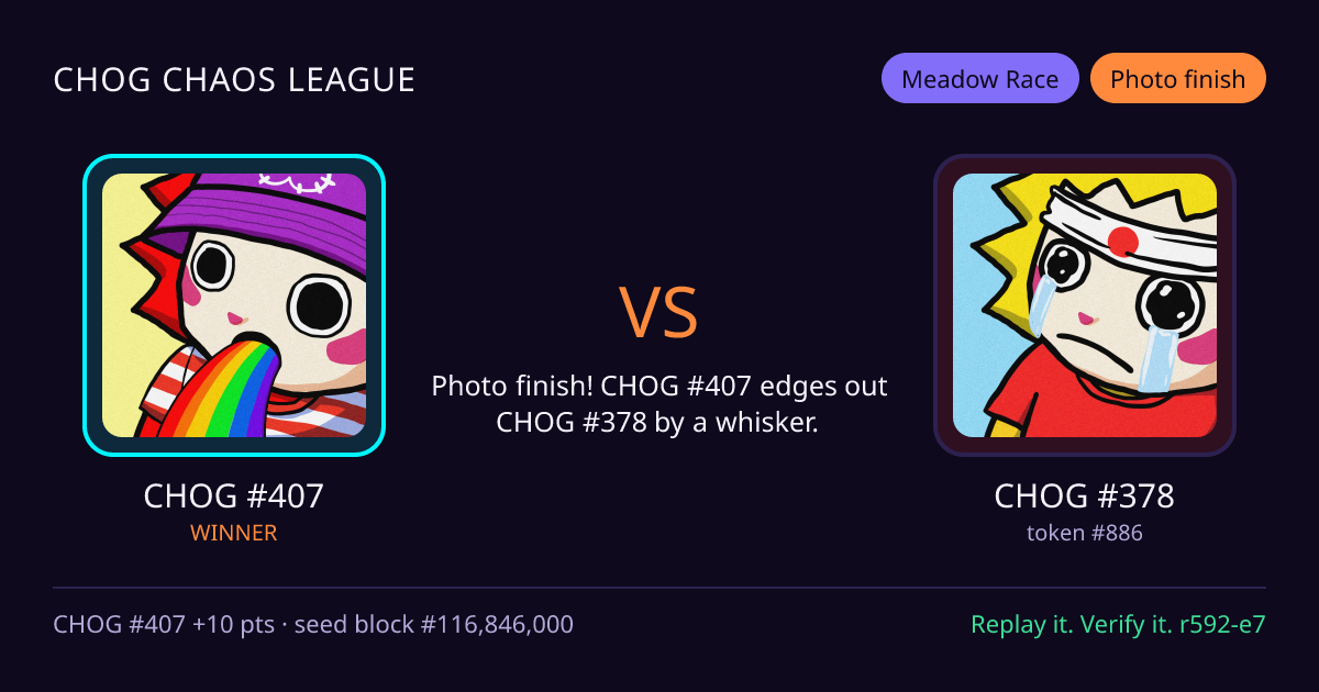 Highlight card: CHOG #407 versus CHOG #378