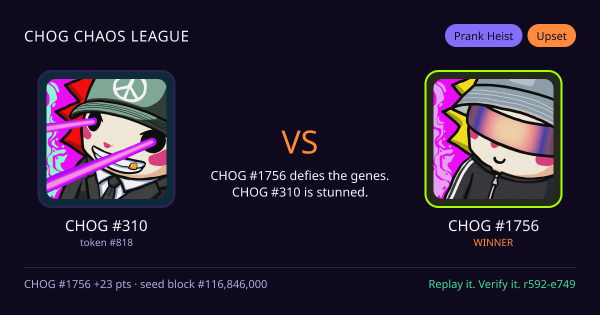 Highlight card: CHOG #310 versus CHOG #1756
