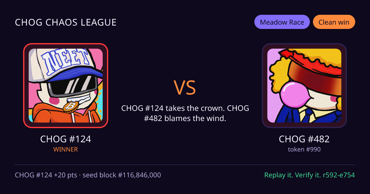 Highlight card: CHOG #124 versus CHOG #482