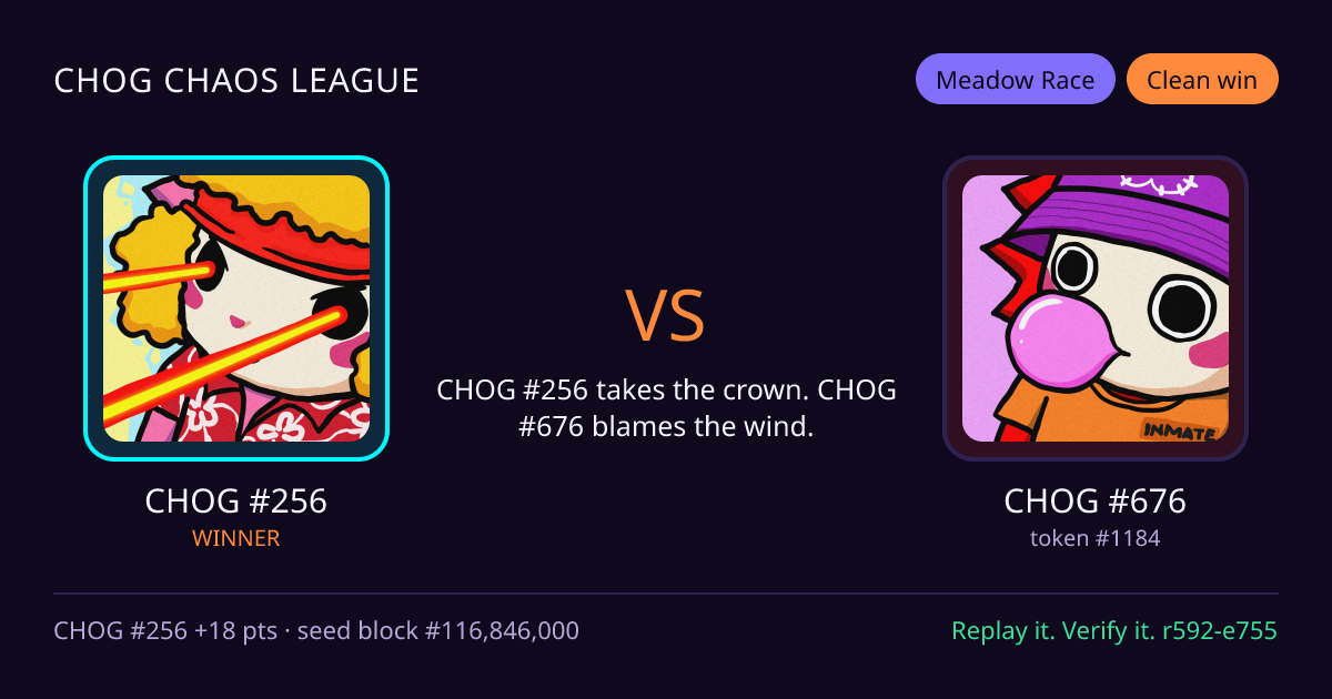 Highlight card: CHOG #256 versus CHOG #676