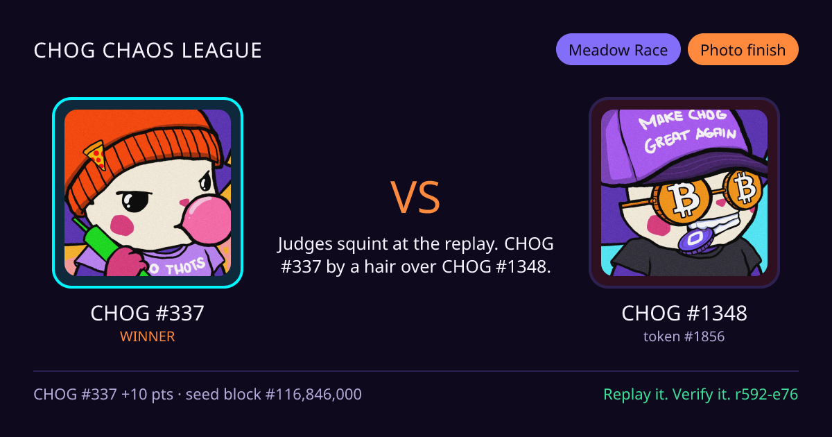 Highlight card: CHOG #337 versus CHOG #1348