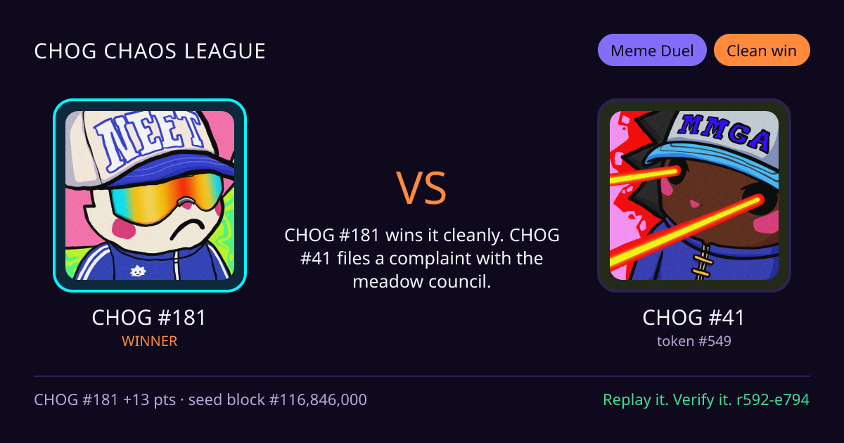 Highlight card: CHOG #181 versus CHOG #41