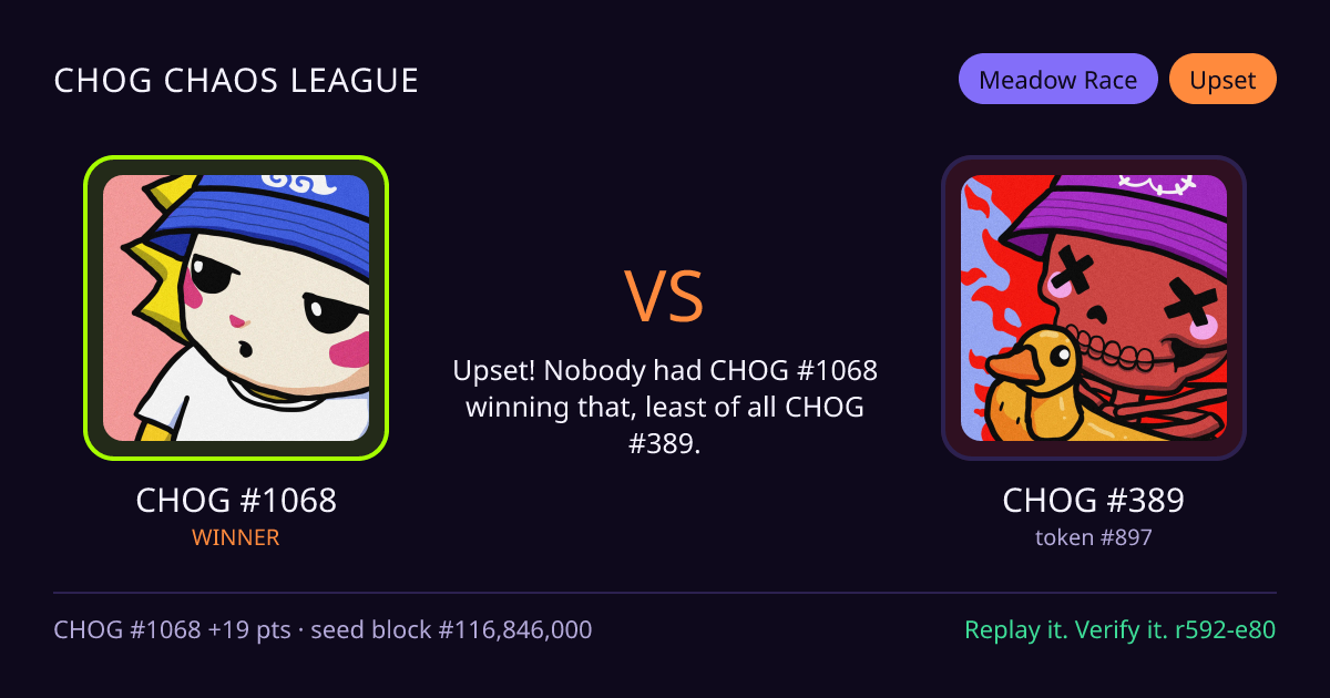 Highlight card: CHOG #1068 versus CHOG #389