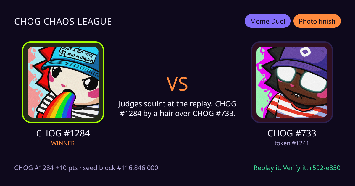 Highlight card: CHOG #1284 versus CHOG #733