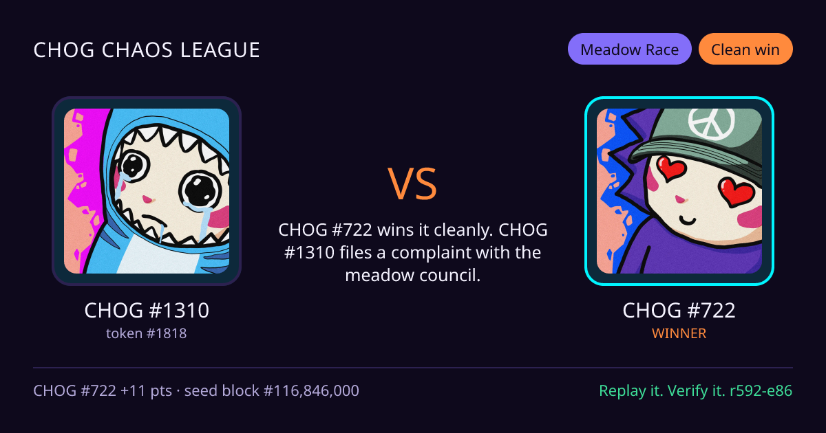Highlight card: CHOG #1310 versus CHOG #722
