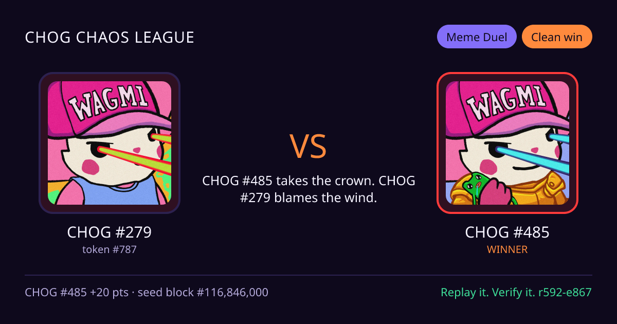 Highlight card: CHOG #279 versus CHOG #485