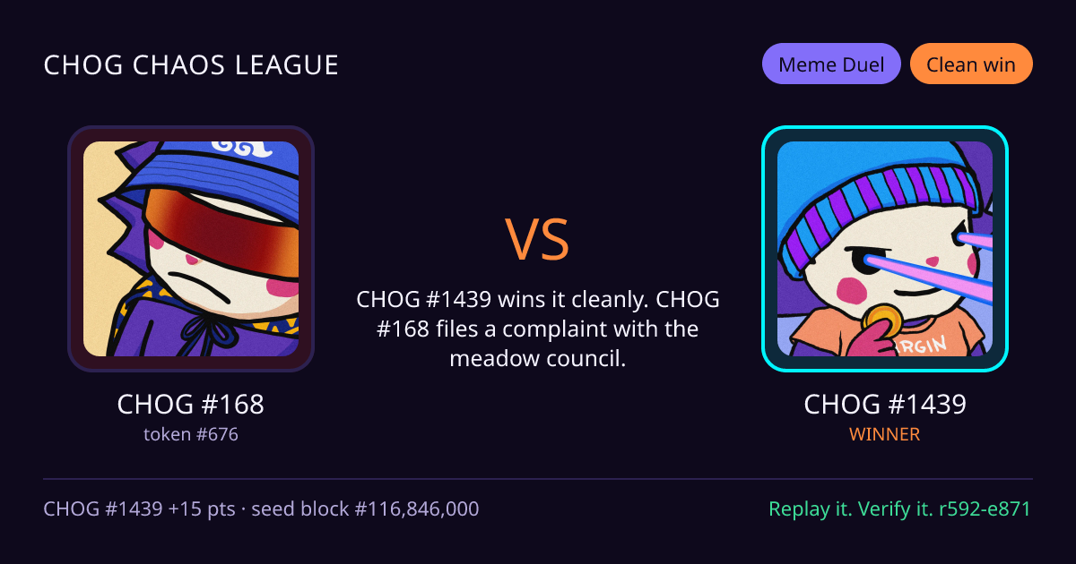 Highlight card: CHOG #168 versus CHOG #1439