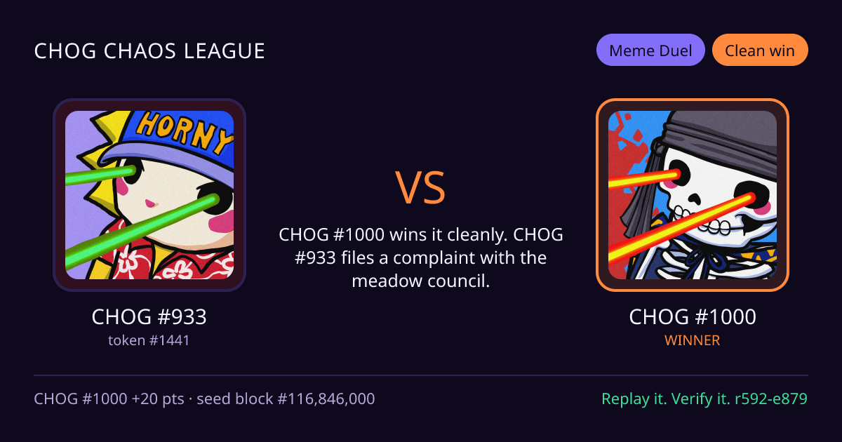 Highlight card: CHOG #933 versus CHOG #1000