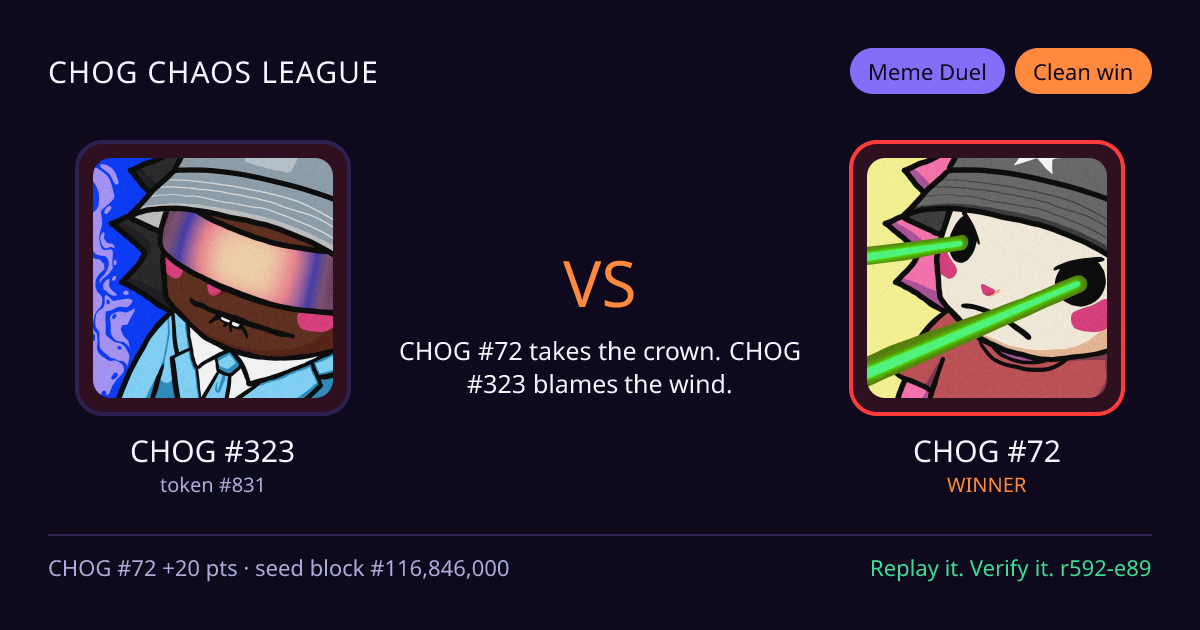 Highlight card: CHOG #323 versus CHOG #72