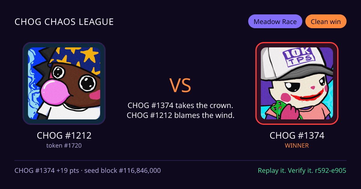 Highlight card: CHOG #1212 versus CHOG #1374