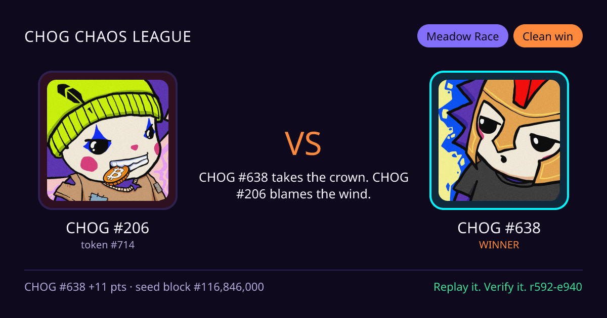 Highlight card: CHOG #206 versus CHOG #638