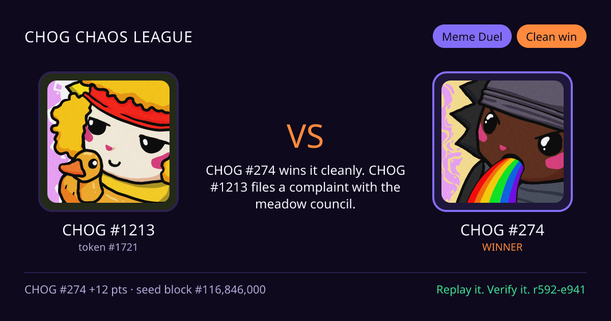 Highlight card: CHOG #1213 versus CHOG #274