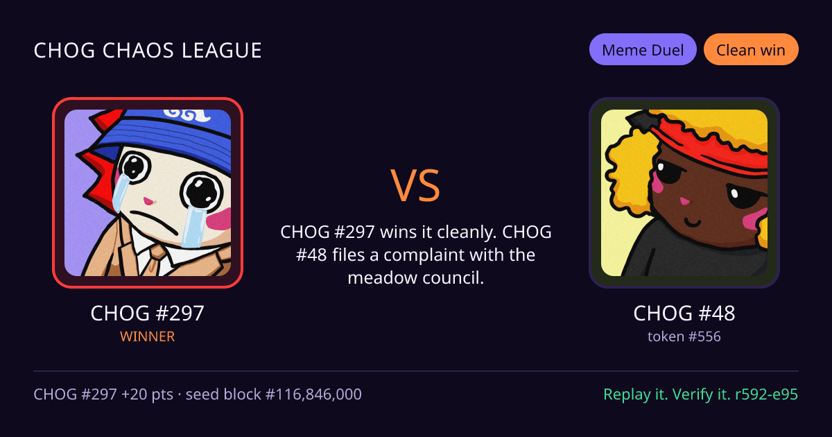 Highlight card: CHOG #297 versus CHOG #48