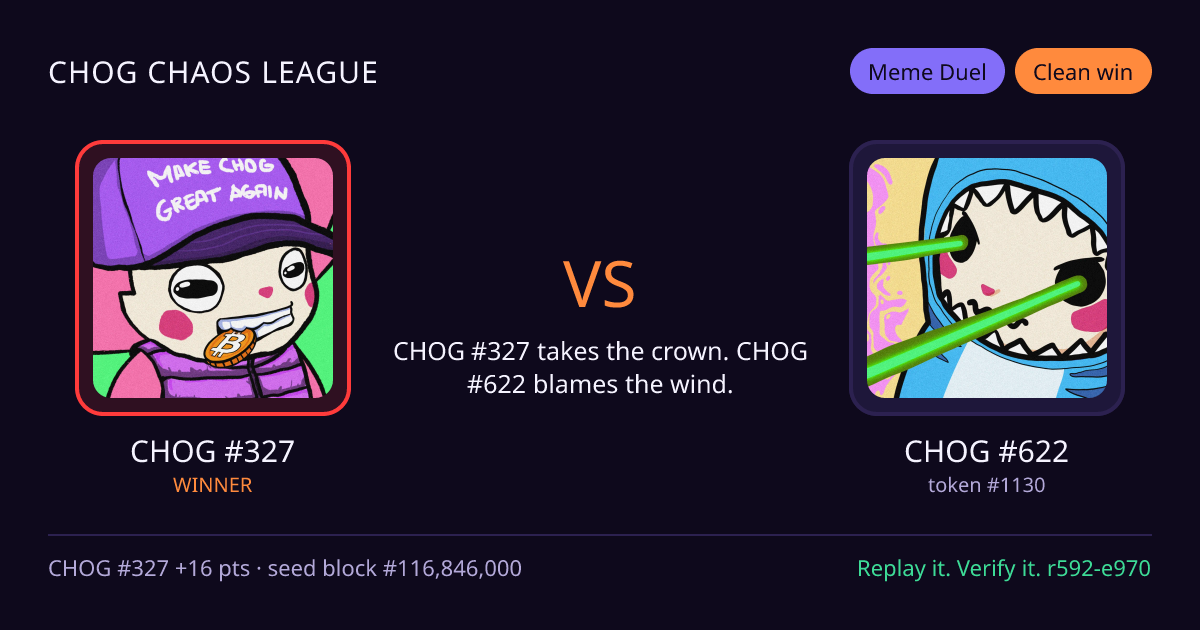 Highlight card: CHOG #327 versus CHOG #622