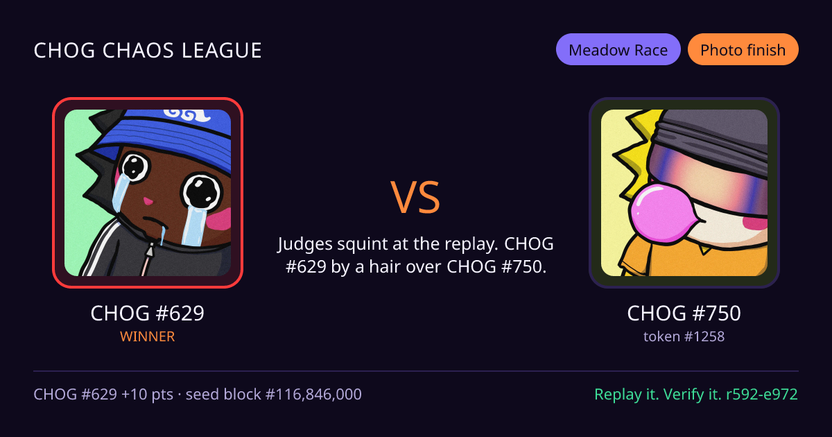 Highlight card: CHOG #629 versus CHOG #750