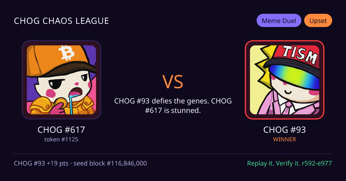 Highlight card: CHOG #617 versus CHOG #93