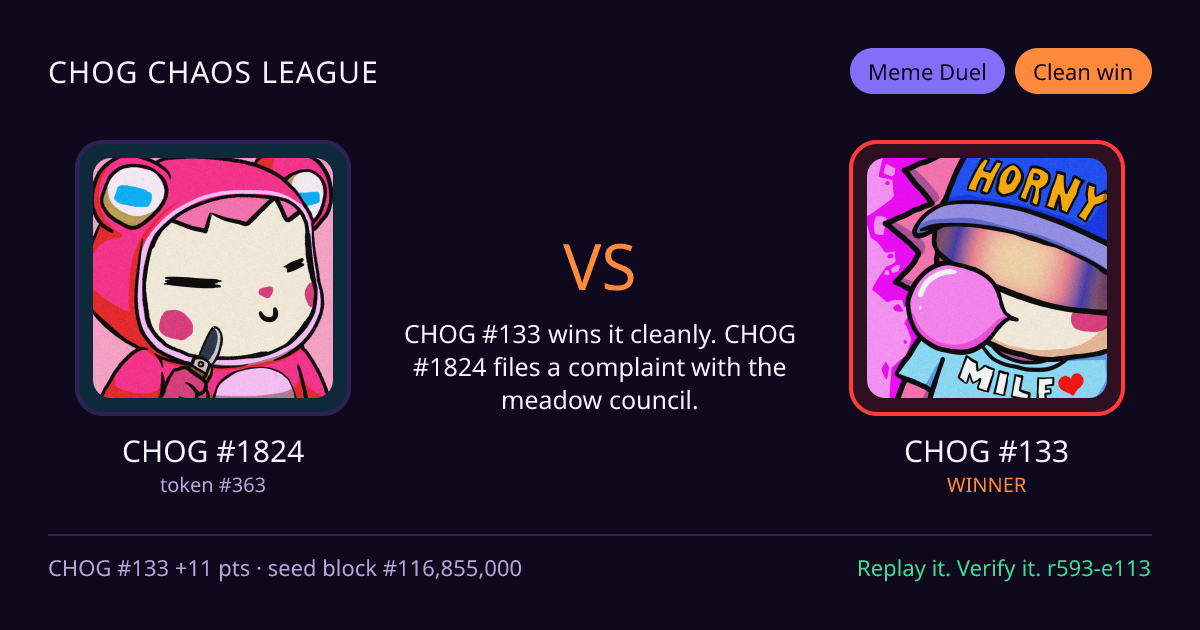 Highlight card: CHOG #1824 versus CHOG #133