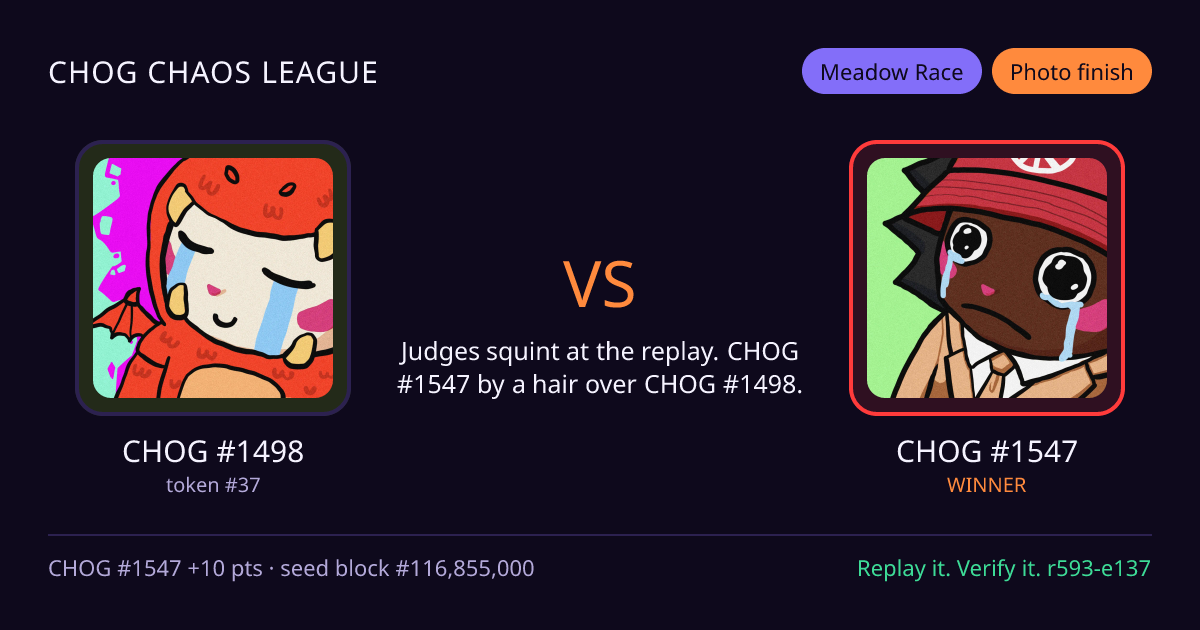 Highlight card: CHOG #1498 versus CHOG #1547