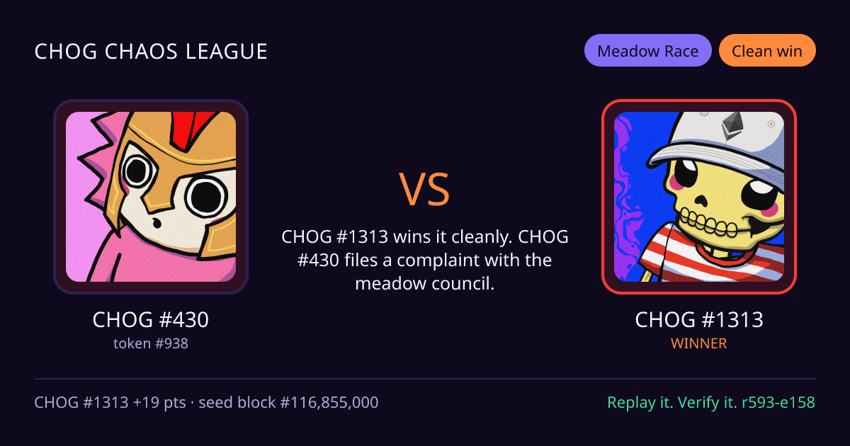 Highlight card: CHOG #430 versus CHOG #1313
