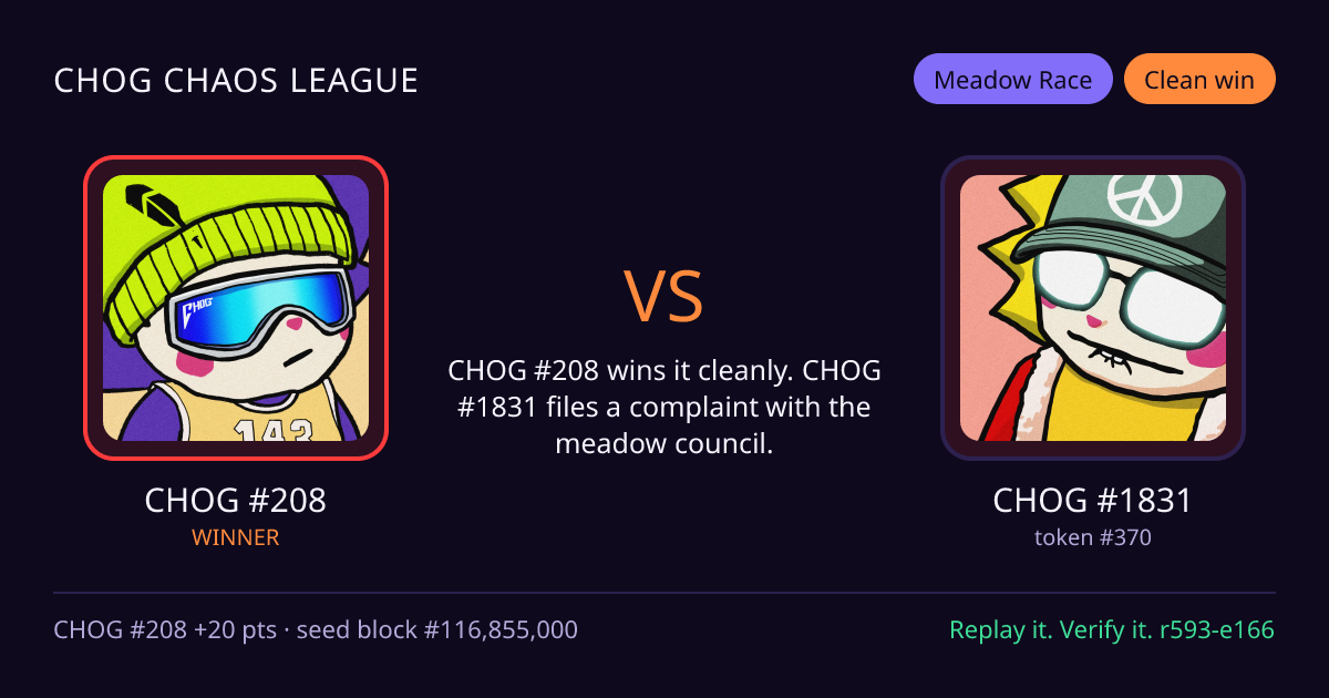 Highlight card: CHOG #208 versus CHOG #1831