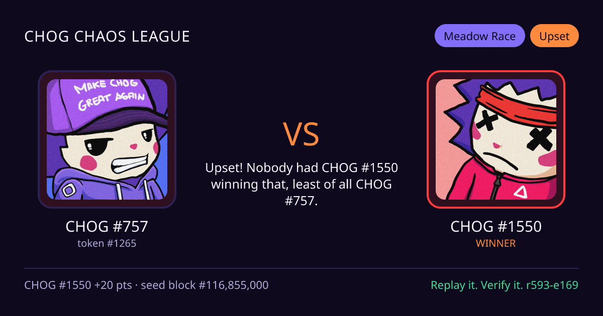 Highlight card: CHOG #757 versus CHOG #1550