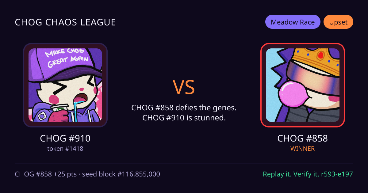 Highlight card: CHOG #910 versus CHOG #858
