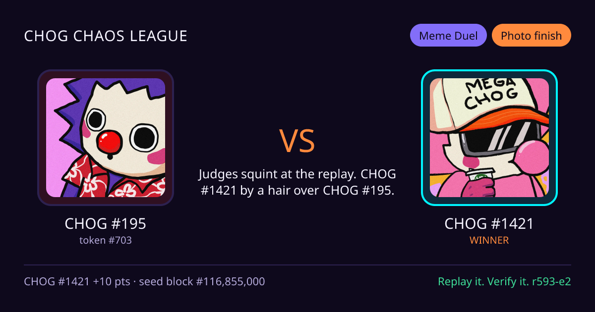 Highlight card: CHOG #195 versus CHOG #1421