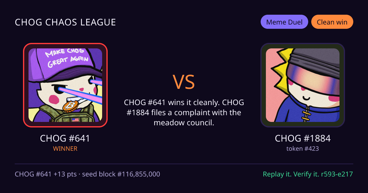 Highlight card: CHOG #641 versus CHOG #1884