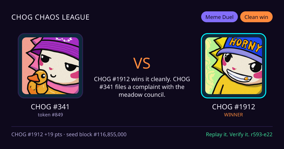 Highlight card: CHOG #341 versus CHOG #1912