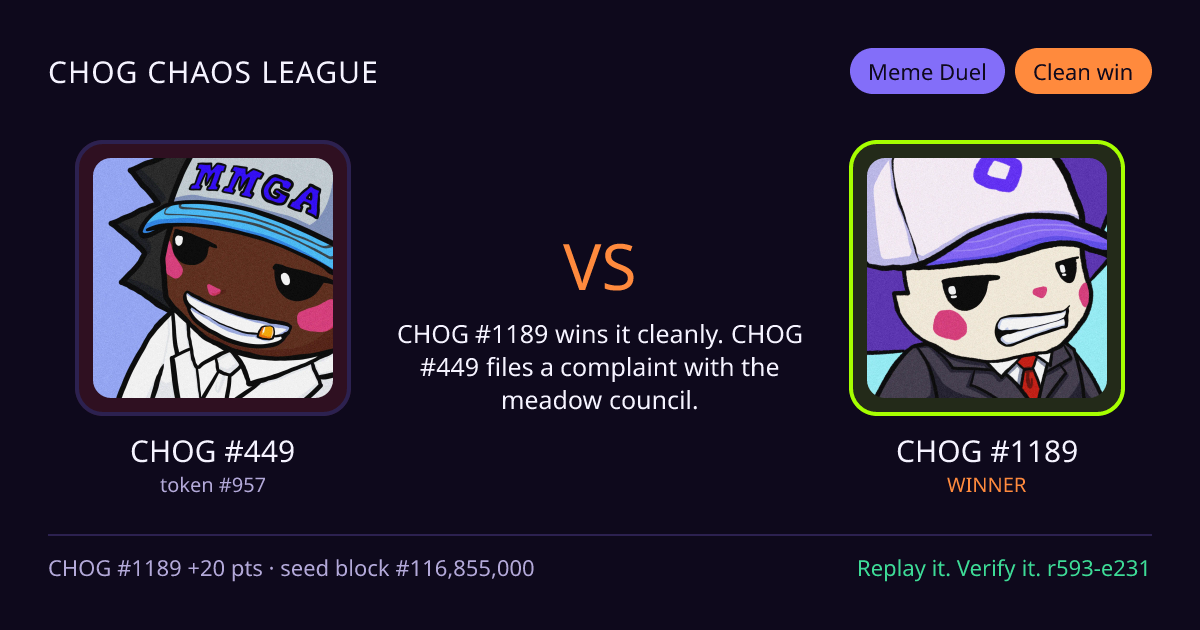 Highlight card: CHOG #449 versus CHOG #1189