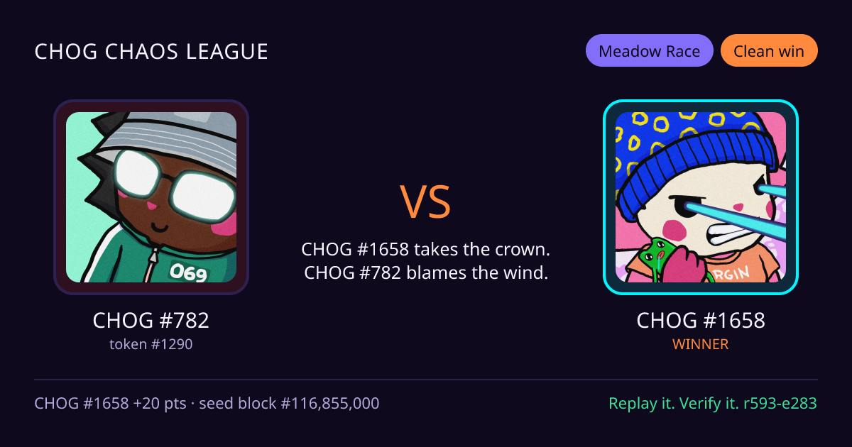 Highlight card: CHOG #782 versus CHOG #1658