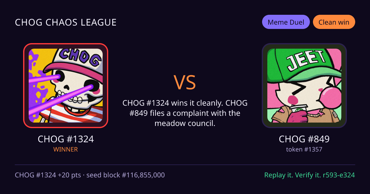 Highlight card: CHOG #1324 versus CHOG #849