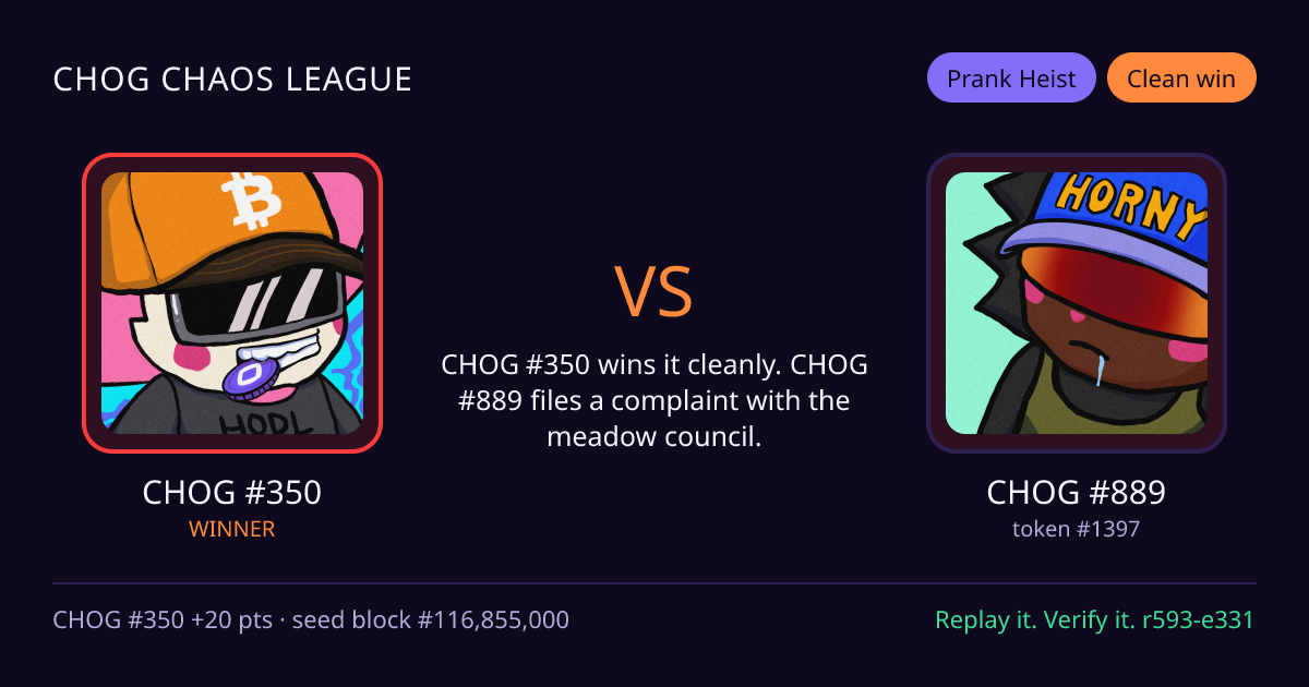 Highlight card: CHOG #350 versus CHOG #889