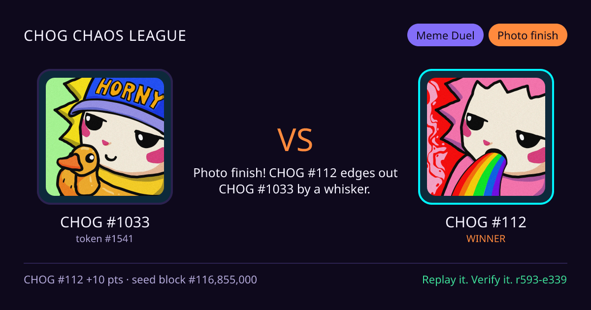 Highlight card: CHOG #1033 versus CHOG #112