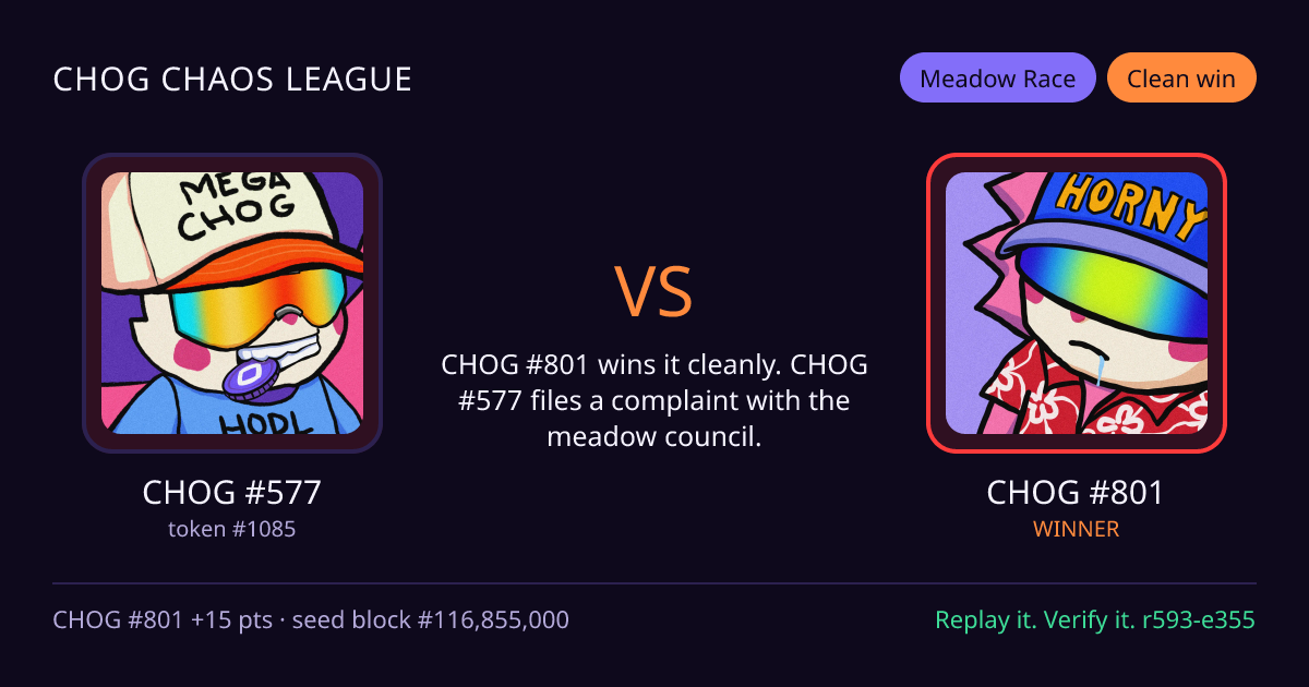 Highlight card: CHOG #577 versus CHOG #801