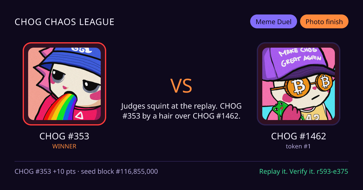 Highlight card: CHOG #353 versus CHOG #1462
