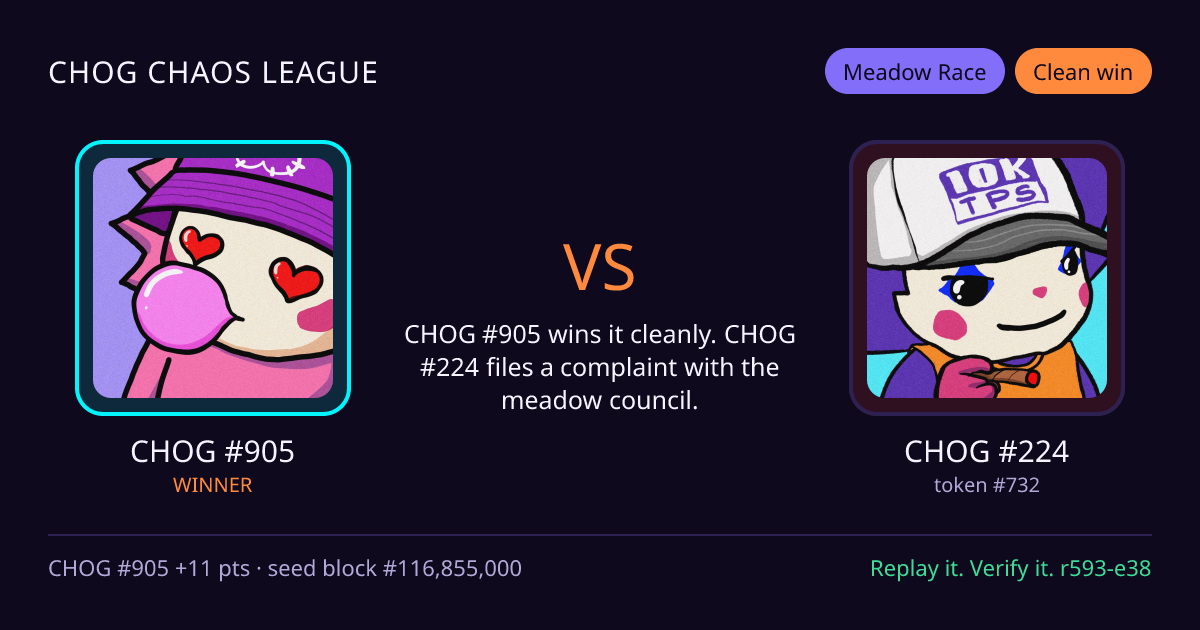 Highlight card: CHOG #905 versus CHOG #224