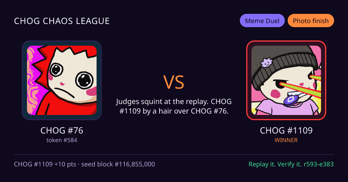 Highlight card: CHOG #76 versus CHOG #1109