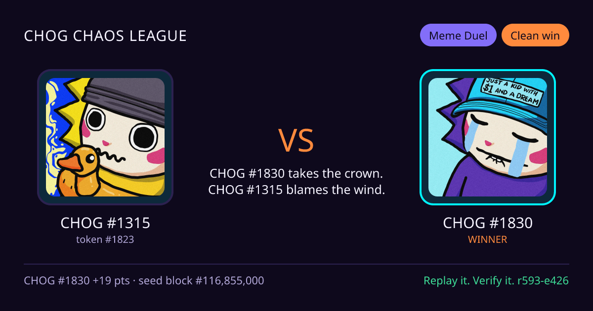Highlight card: CHOG #1315 versus CHOG #1830