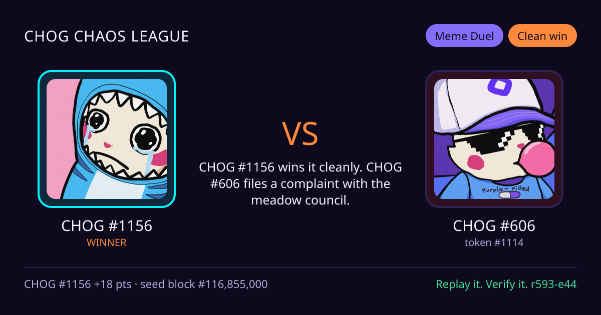 Highlight card: CHOG #1156 versus CHOG #606