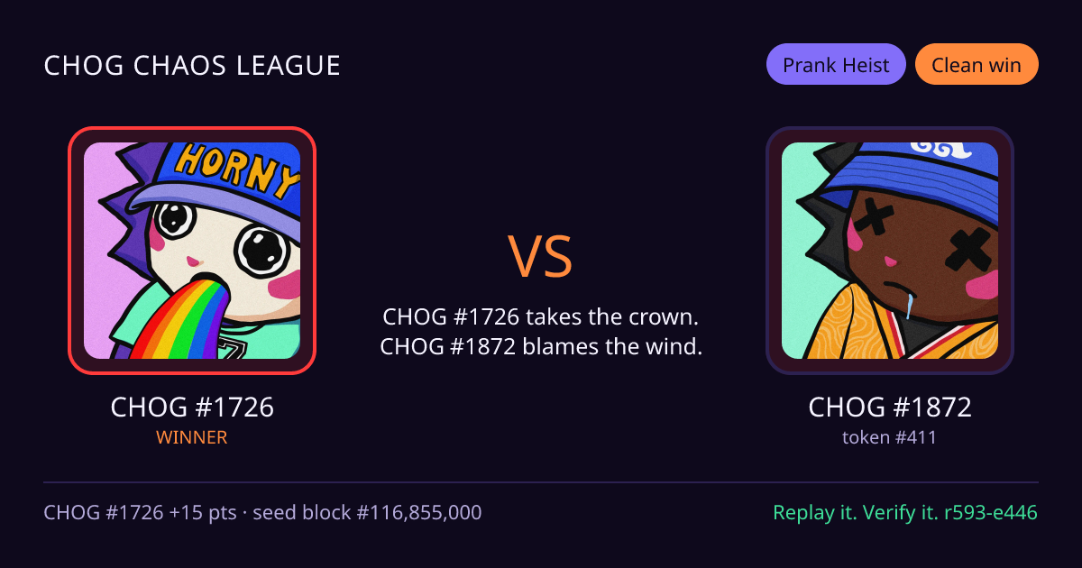 Highlight card: CHOG #1726 versus CHOG #1872