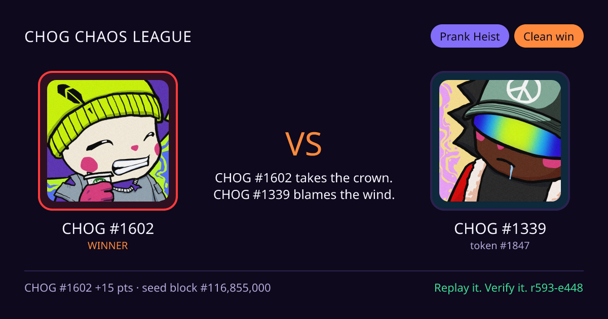 Highlight card: CHOG #1602 versus CHOG #1339
