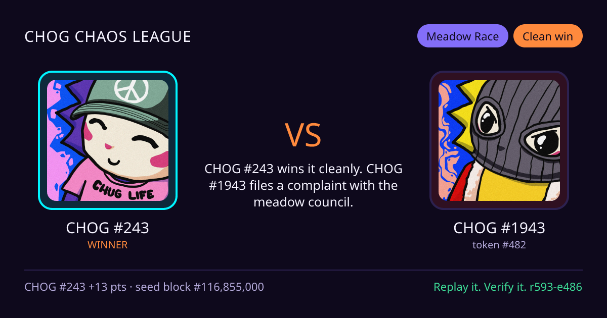 Highlight card: CHOG #243 versus CHOG #1943