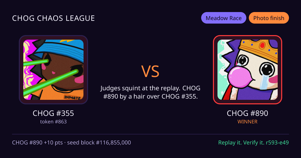 Highlight card: CHOG #355 versus CHOG #890