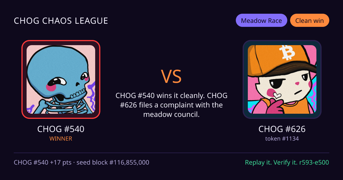 Highlight card: CHOG #540 versus CHOG #626