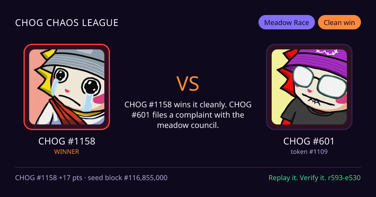 Highlight card: CHOG #1158 versus CHOG #601
