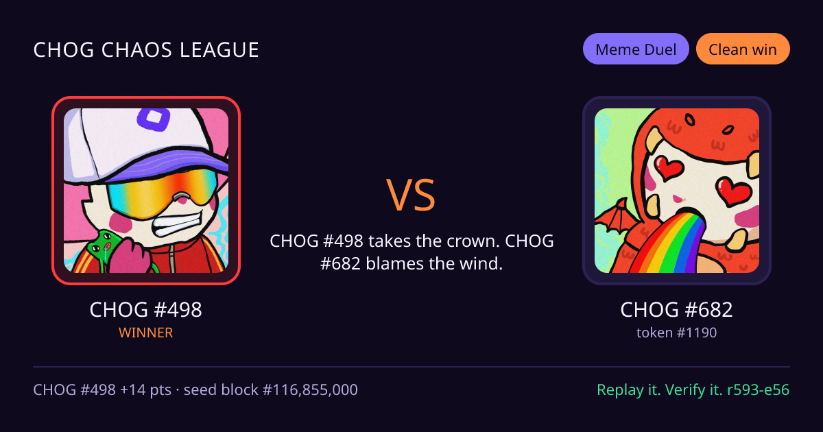 Highlight card: CHOG #498 versus CHOG #682