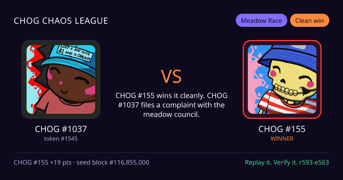 Highlight card: CHOG #1037 versus CHOG #155